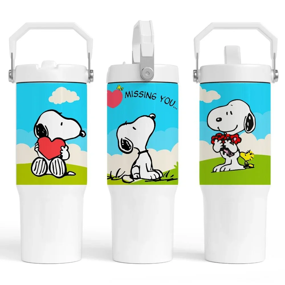 Snoopy 30oz Tumbler Flip Straw with handle. 30 oz cups Birthday gift for her.